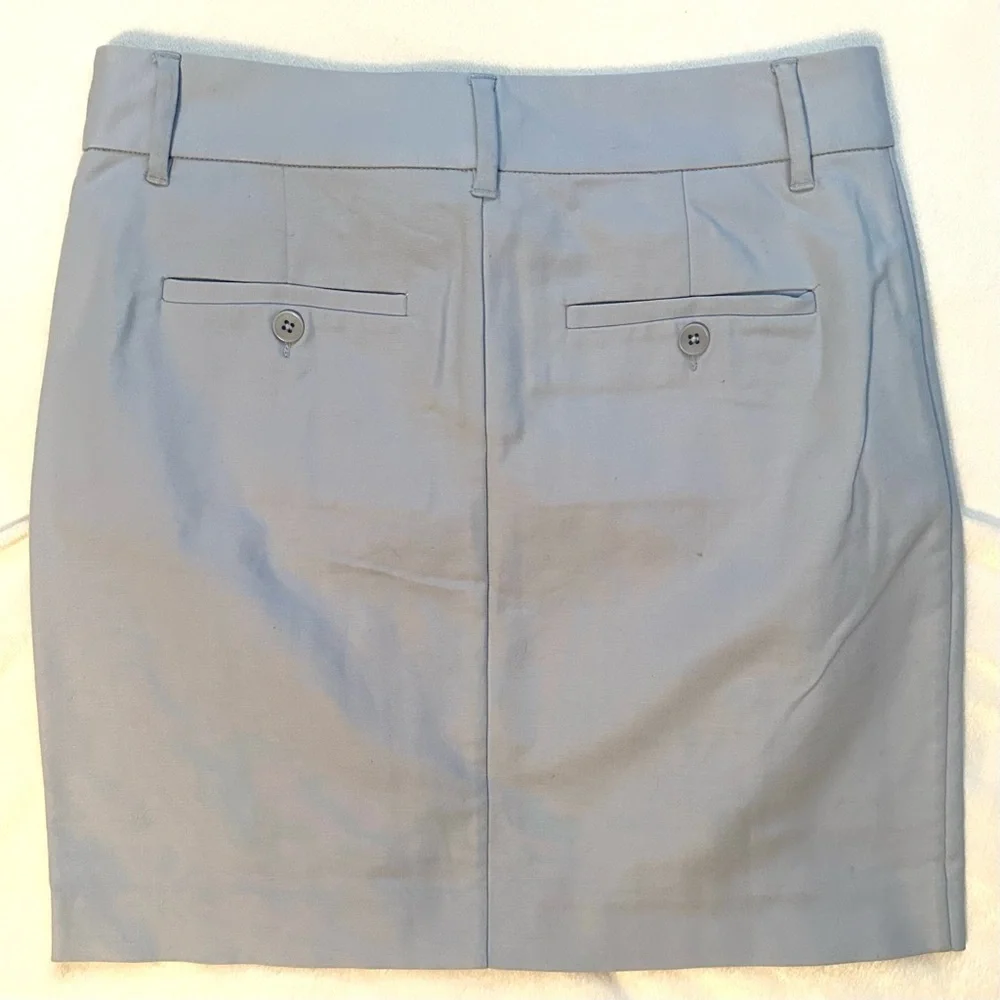 J. Peterman Light Blue Preppy Fitted Mini Skirt 4 Zipper Button Fly Pockets